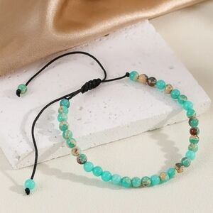 Hachita Turquoise Crystal Round Beaded Slide Bracelet, Adjustable‎